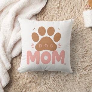 Dog Mum Cute Paw Print Pink Throw Pillow Dog Lover