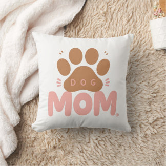 Dog Mum Cute Paw Print Pink Throw Pillow Dog Lover
