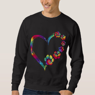 Dog Mum Dad Puppy Love Dogs Paw Print Heart Tie Dy Sweatshirt