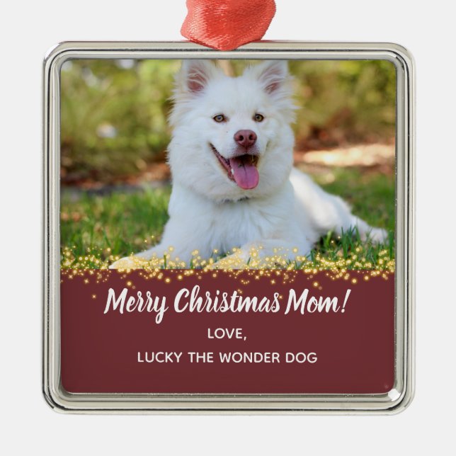 Dog Mum Dog Dad Pet Christmas Holiday Photo Metal Ornament (Front)