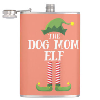 Dog Mum Elf Matching Family Group Christmas Party Hip Flask