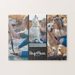 Dog Mum Established Modern Script Black 3 Photo Jigsaw Puzzle