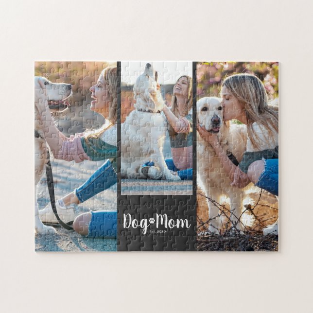 Dog Mum Established Modern Script Black 3 Photo  Jigsaw Puzzle (Horizontal)