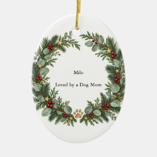 Dog Mum Evergreen Oval Ceramic Ornament