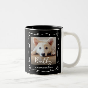 Dog Mum Favourite Child Photo Hearts Doodles Black Two-Tone Coffee Mug