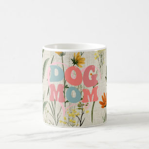 dog mum  floral white pink coffee mug
