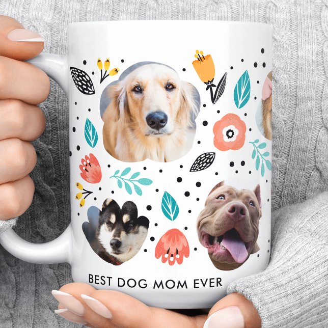 Dog Mum Garden Colourful Floral Pet Photo Collage Coffee Mug (Creator Uploaded)