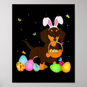 Dog Mum Gift Cute Bunny Dachshund Eggs Easter Day Poster
