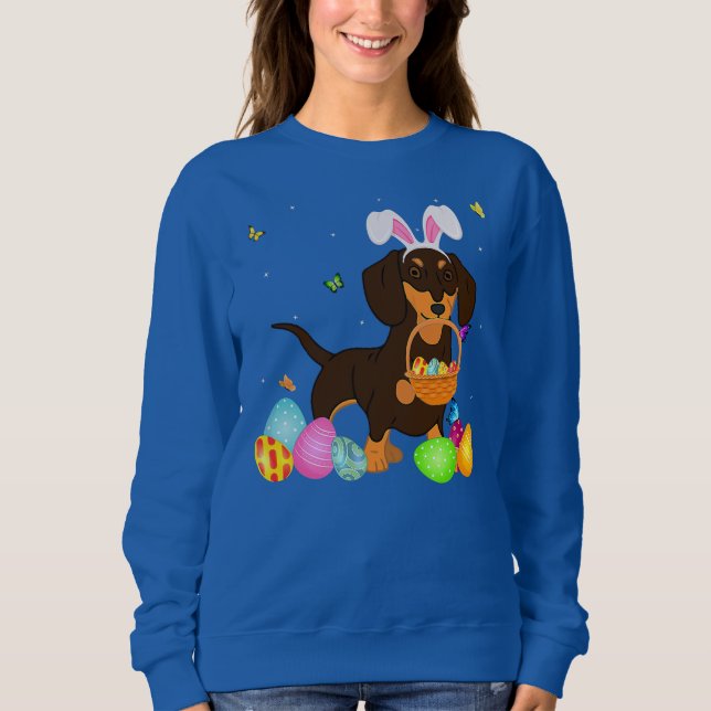 Dog Mum Gift Cute Bunny Dachshund Eggs Easter Day Sweatshirt (Front)
