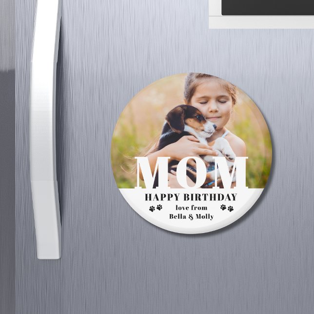 Dog Mum Happy Birthday Modern Personalised Photo Magnet (Creator Uploaded)