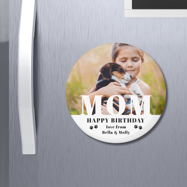 Dog Mum Happy Birthday Modern Personalised Photo Magnet (Creator Uploaded)