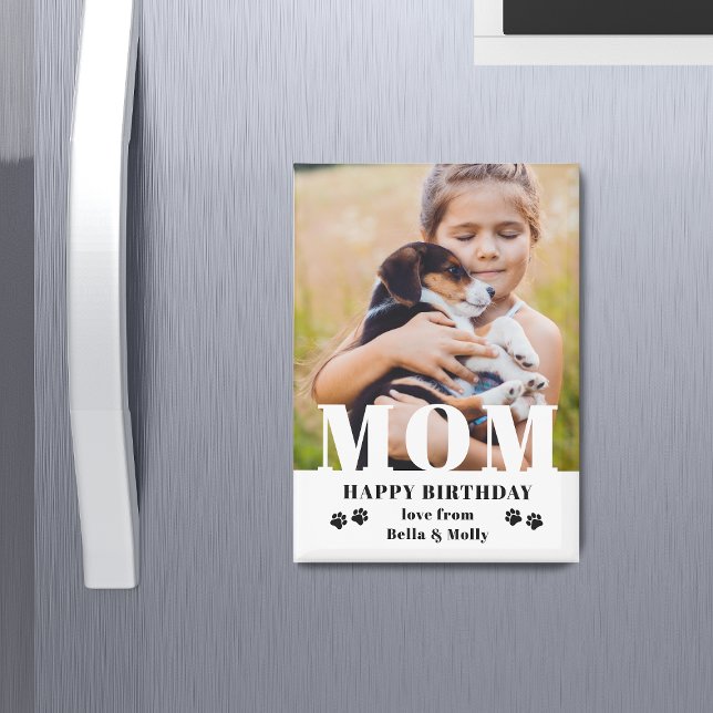 Dog Mum Happy Birthday Modern Personalised Photo Magnet (Creator Uploaded)