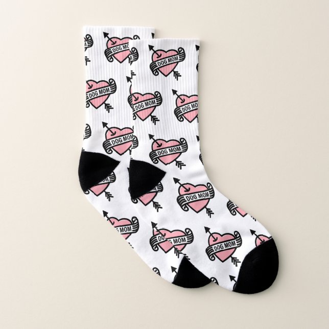 Dog Mum Heart Tattoo Pattern Pink Socks (Pair)