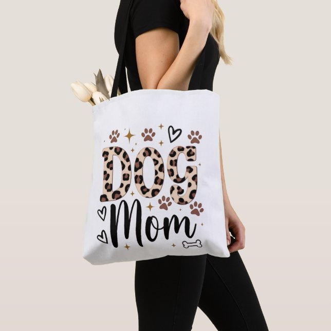Dog Mum Leopard Print Tote Bag (Close Up)