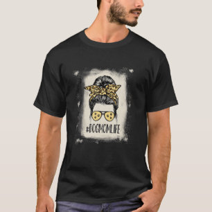 Dog Mum Life Messy Bun Leopard Bleached Funny Dog T-Shirt