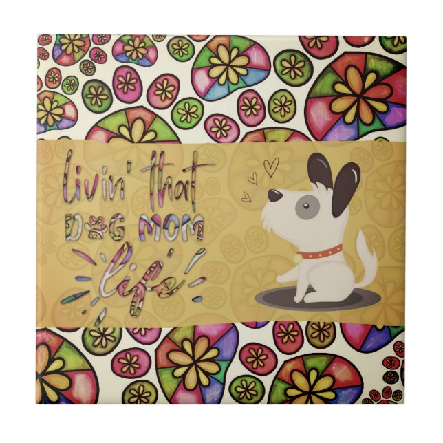 Dog Mum Life Rainbow Paws | Ceramic Tile (Front)
