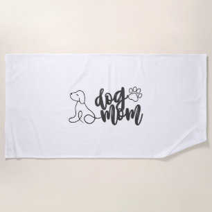 Dog Mum Line Art Design Minimalist Dog Lover Beach Towel