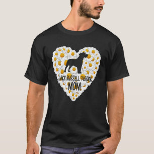Dog Mum Love Heart White Daisy Flowers Jack Russel T-Shirt