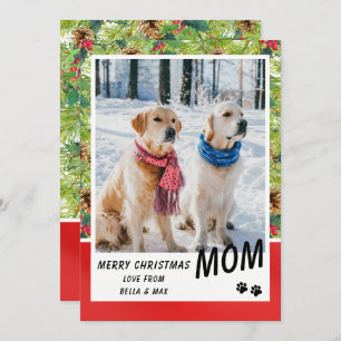 Dog Mum Merry Christmas Modern Pine Floral Photo