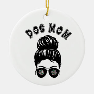 Dog Mum Messy Bun Black & White Art Ceramic Ornament