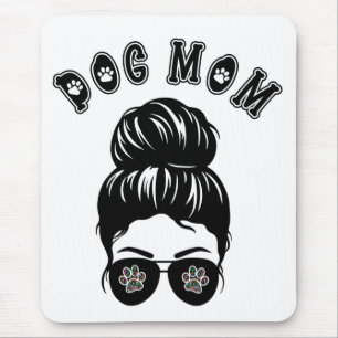 Dog Mum Messy Bun Black & White Art Mouse Pad