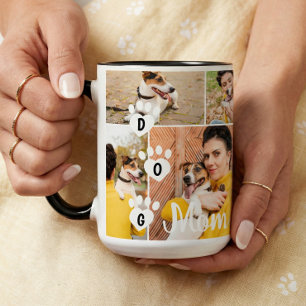 Dog Mum Modern Minimal Pet Photo Collage Paw Print Mug