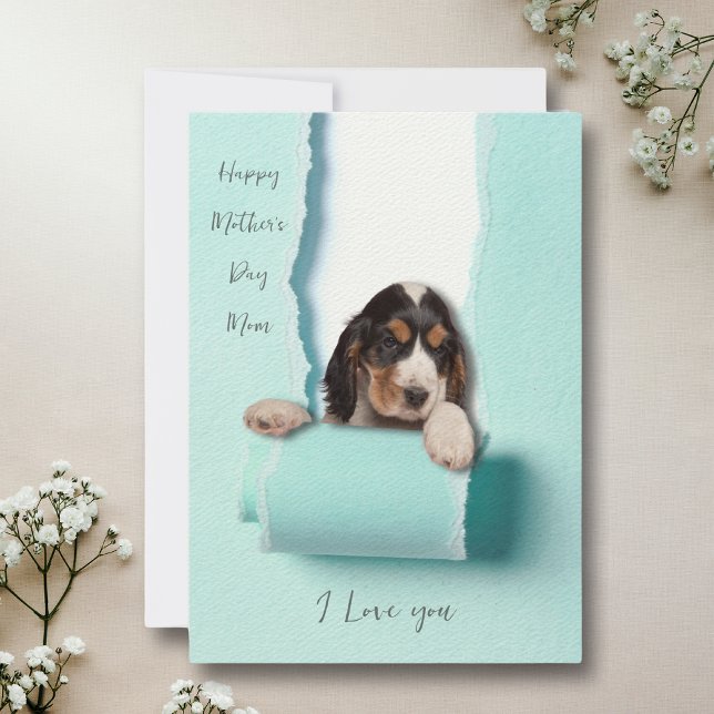 Dog Mum Mothers Day Card Ripped Paper Dog Peeking (Mothers Day is a great time to show mom how special she is, but any day is a day to say I love you!)