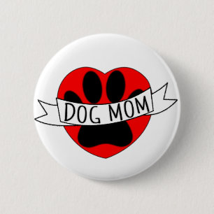 Dog Mum Paw And Red Heart Drawing 6 Cm Round Badge