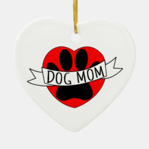 Dog Mum Paw And Red Heart Drawing Ceramic Ornament