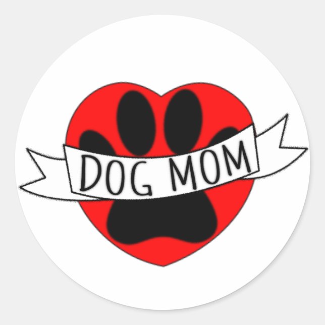 Dog Mum Paw And Red Heart Drawing Classic Round Sticker (Front)