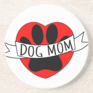 Dog Mum Paw And Red Heart Drawing Coaster