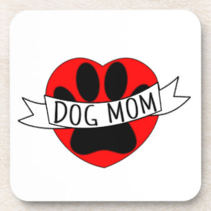 Dog Mum Paw And Red Heart Drawing Coaster