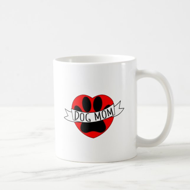 Dog Mum Paw And Red Heart Drawing Coffee Mug (Right)