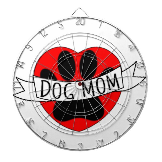 Dog Mum Paw And Red Heart Drawing Dartboard (Front)