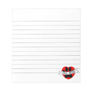 Dog Mum Paw And Red Heart Drawing Lined Notepad