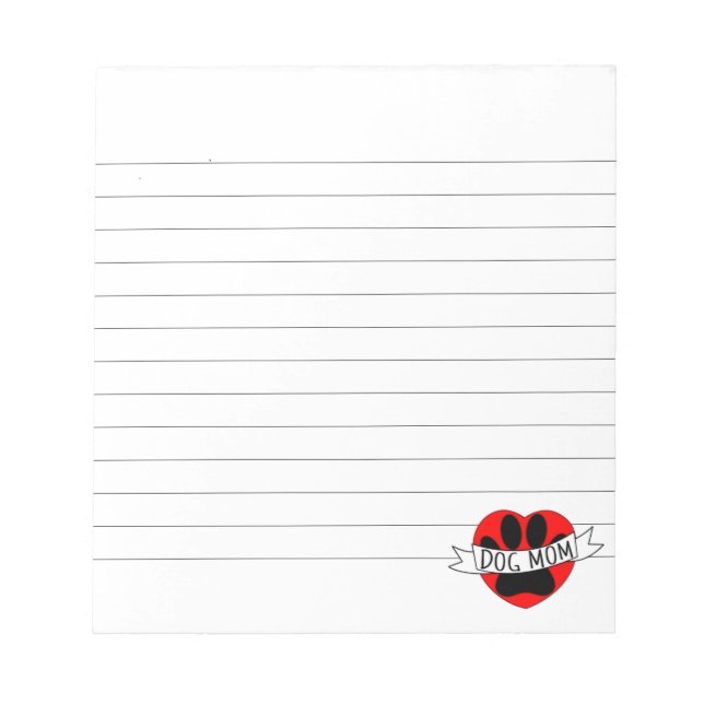 Dog Mum Paw And Red Heart Drawing Lined Notepad (Front)