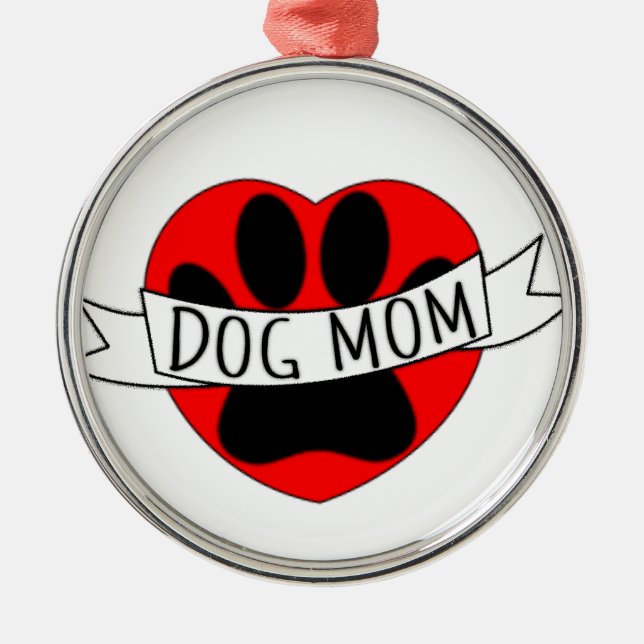 Dog Mum Paw And Red Heart Drawing Metal Ornament (Front)