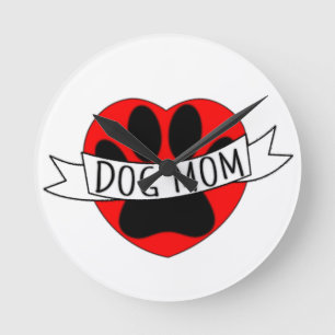 Dog Mum Paw And Red Heart Drawing Round Clock