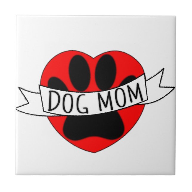 Dog Mum Paw And Red Heart Drawing Tile (Front)