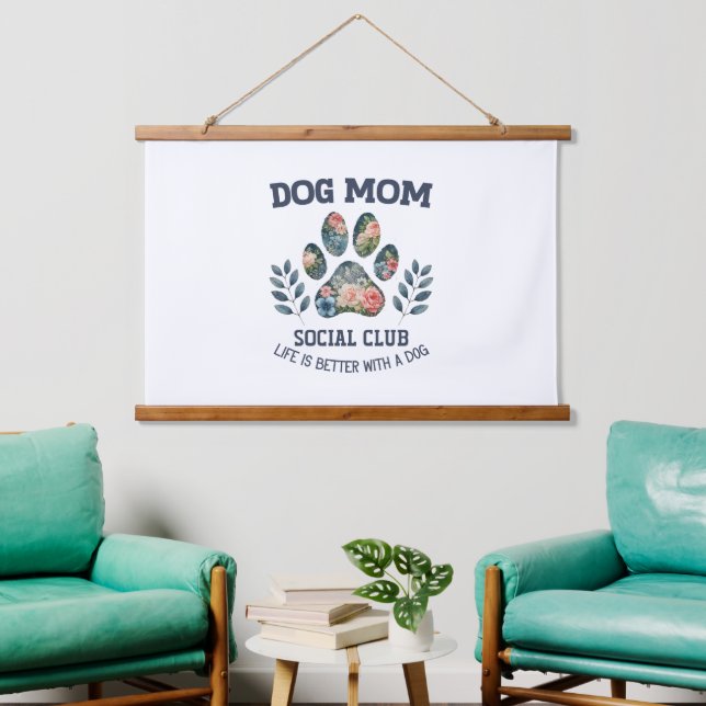 Dog Mum  Paw Floral  Hanging Tapestry (Living Room)