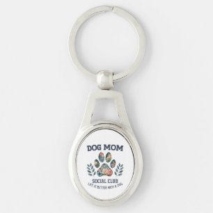 Dog Mum Paw Floral Key Ring