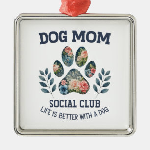 Dog Mum  Paw Floral  Metal Ornament