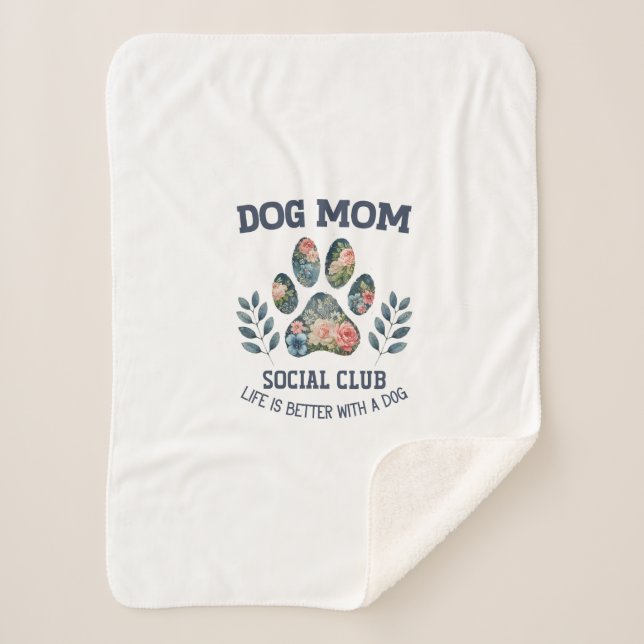 Dog Mum  Paw Floral  Sherpa Blanket (Front)