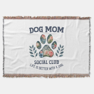 Dog Mum Paw Floral Throw Blanket