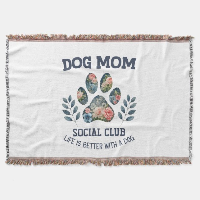 Dog Mum  Paw Floral  Throw Blanket (Front)