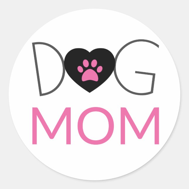 Dog Mum Paw Print Pink Black Classic Round Sticker (Front)
