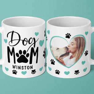 Dog Mum Paws Teal Heart Personalised Photo Coffee Mug