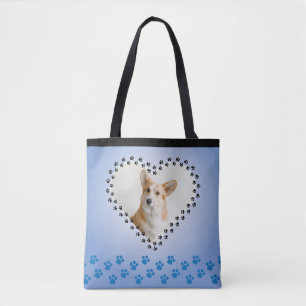 Dog Mum Pet Photo Blue Ombre Heart Pawprints Tote Bag