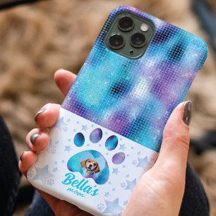 Dog Mum Photo Custom Blue Glitter Stars iPhone 11 Pro Case