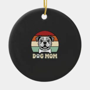 Dog Mum Retro Bulldog Vector Ceramic Ornament